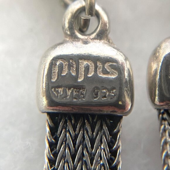 Signed Greek Pipis Sterling Silver 925 Foxtail Chain Dangle Drop Earrings - Picture 9 of 16